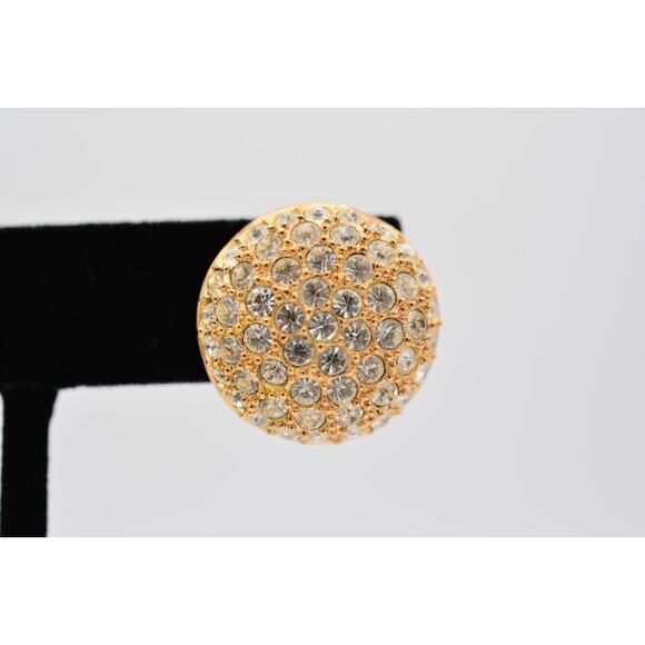 Roman Vintage Earrings Gold Rhinestone Crystal Round Ball Signed 1980s Bin1 - Picture 7 of 12